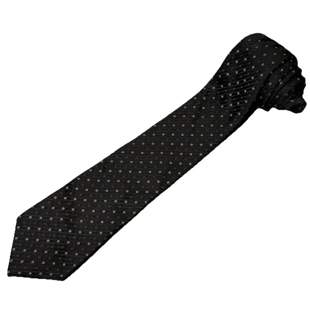 Geoffrey Beene Mens Silk Tie Charcoal Brown White Geometric Pattern Handmade